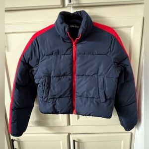Navy Puffer Jacket with Red Details EUC